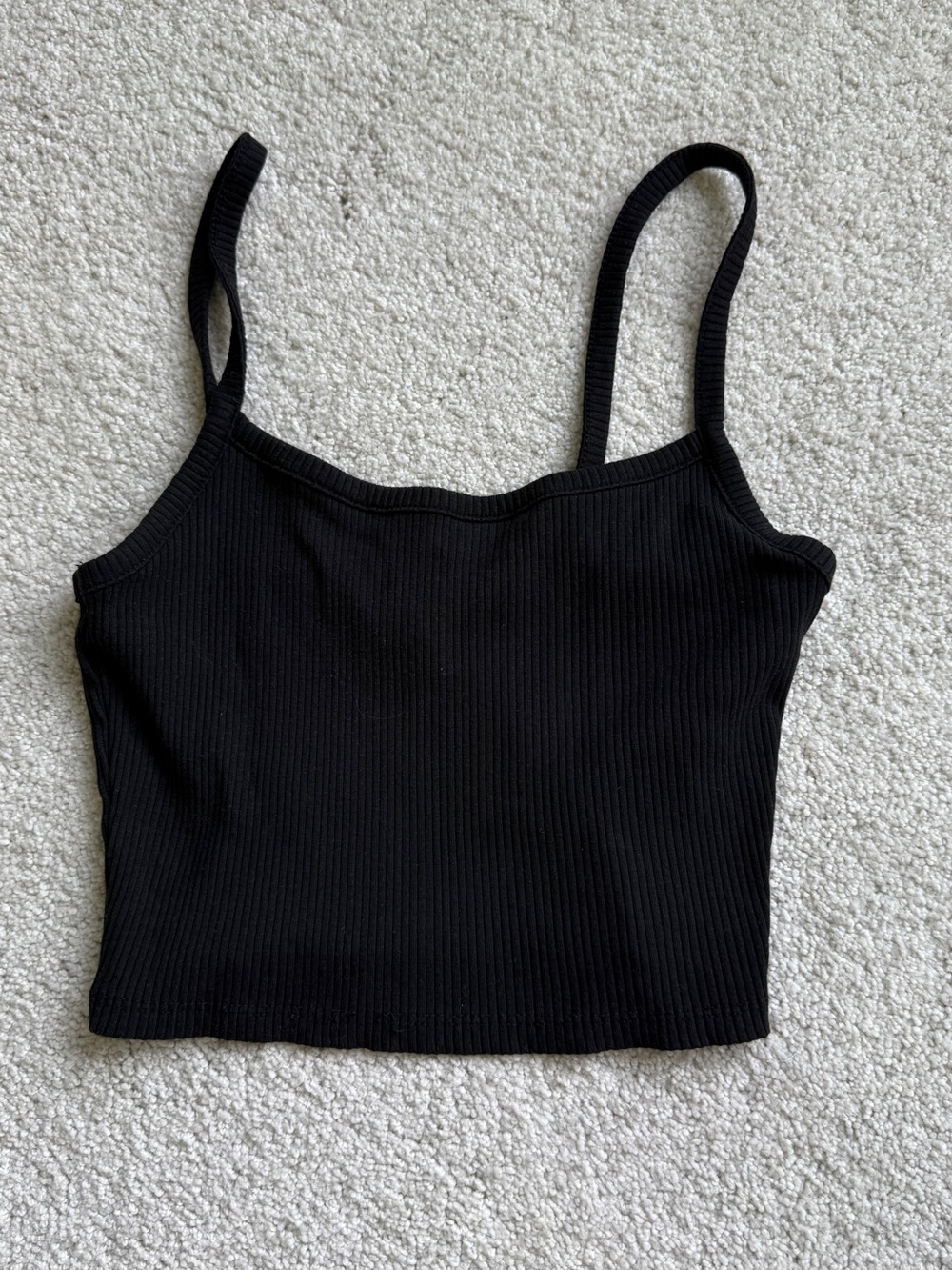 Black Ribbed Spaghetti Strap Crop Tank Top
